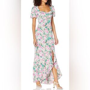 Astr Dayanara Green/Pink Floral Sweetheart Back Cutout Maxi Dress, Women’s L New